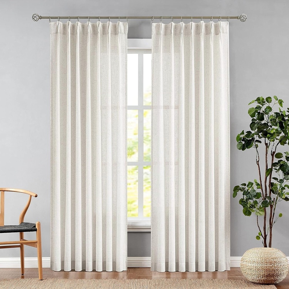 2 Panels Pinch Pleat Sheer Curtains Farmhouse Rustic 54" W x 96" L, Off White